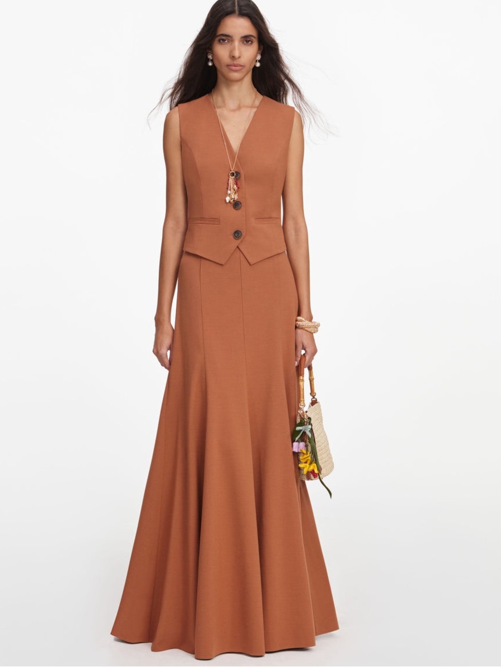 NWOT Self-Portrait BROWN TWILL SLEEVELESS MAXI DRESS